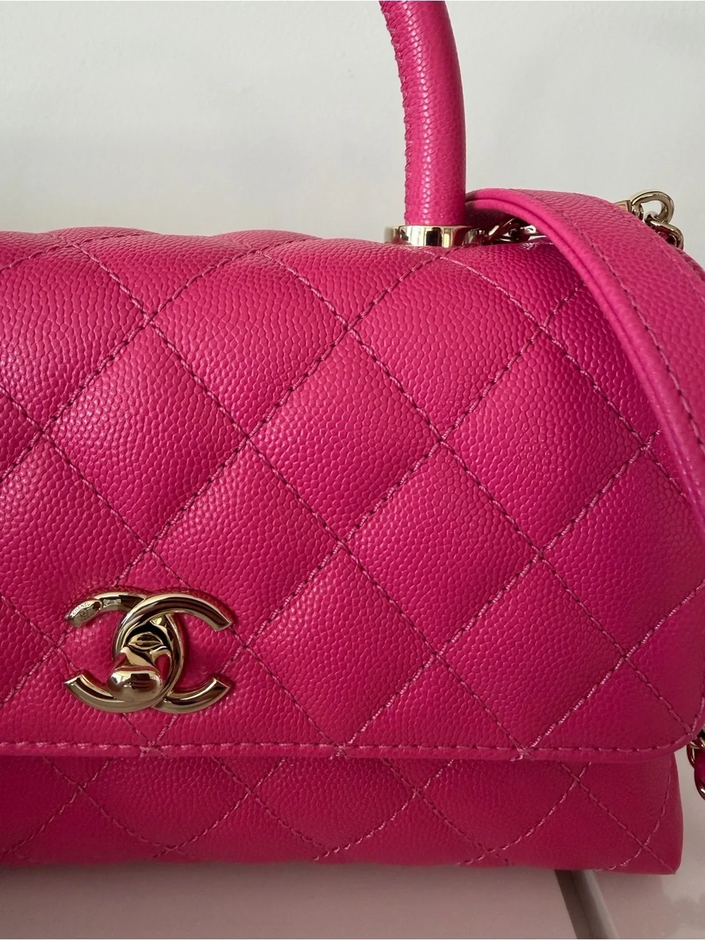 Chanel Pink Quilted Top Handle Flap Bag